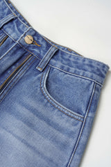 Denim Frayed Zipper Pocket Shorts