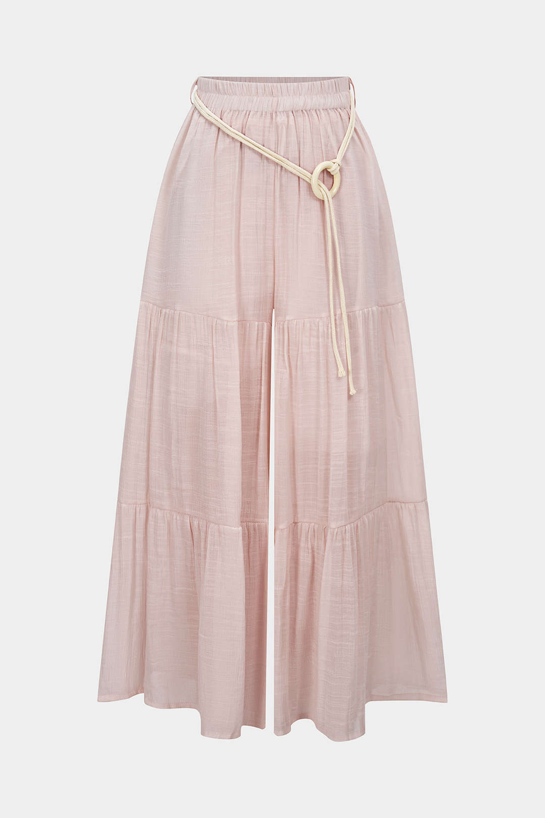 Belted Ruched High Waist Wide Leg Pants