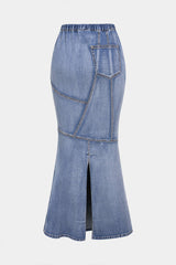 Denim Drawstring Asymmetrical Mermaid Skirt