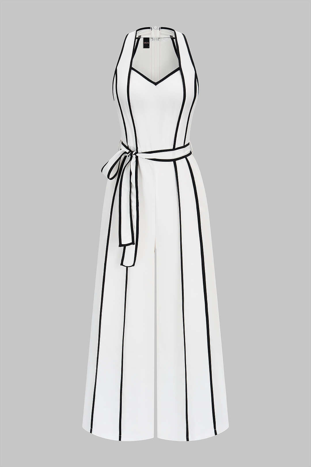 Contrast Binding V-Neck Tie-Up Sleeveless Jumpsuit