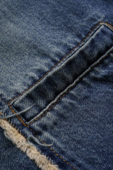 Denim Fringe Asymmetrical Pocket Horseshoe Jeans