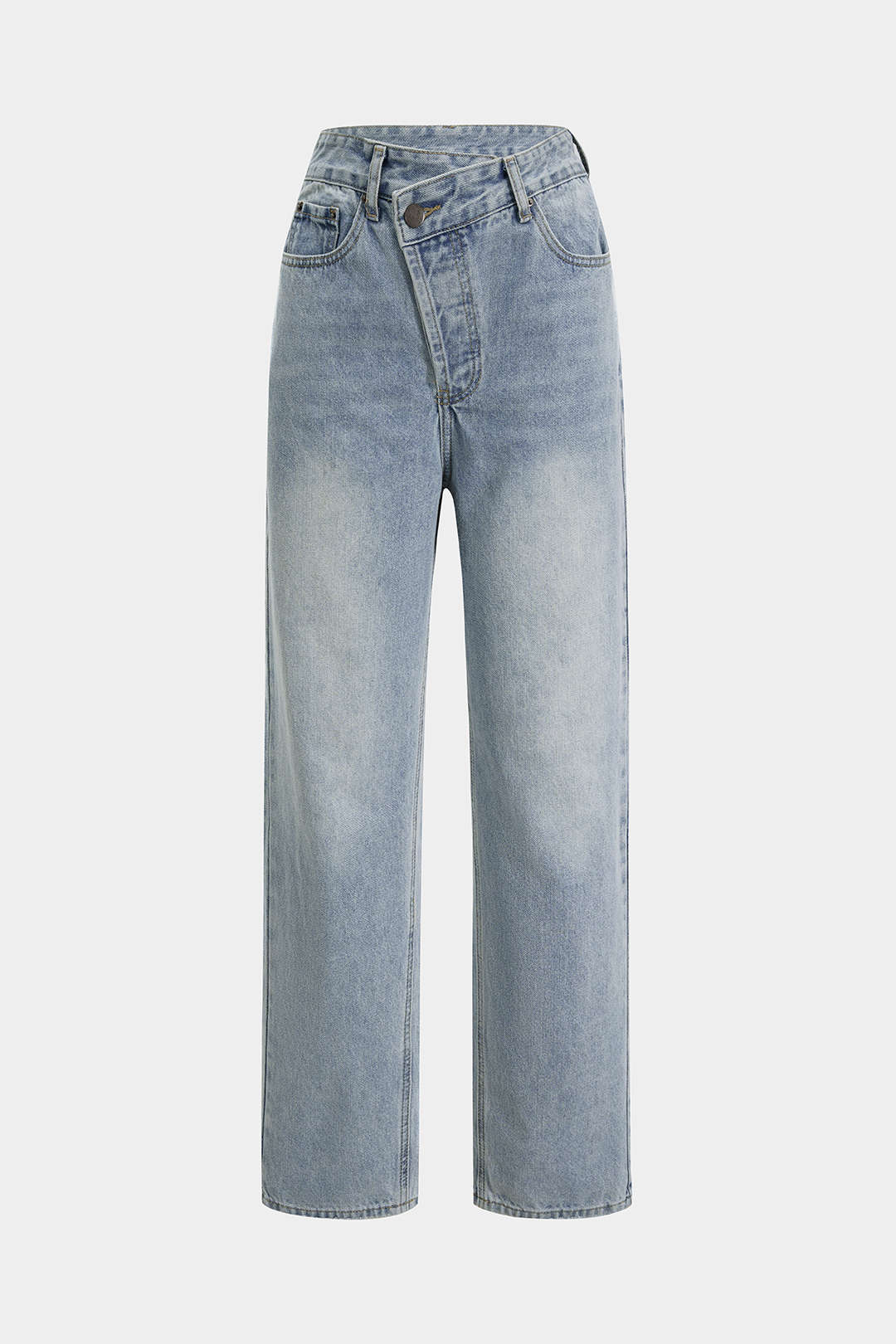 Asymmetric Waist Straight Leg Jeans