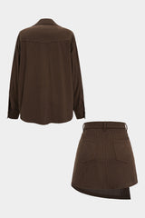 Corduroy Button Long-Sleeve Shirt And Button Skirt Set