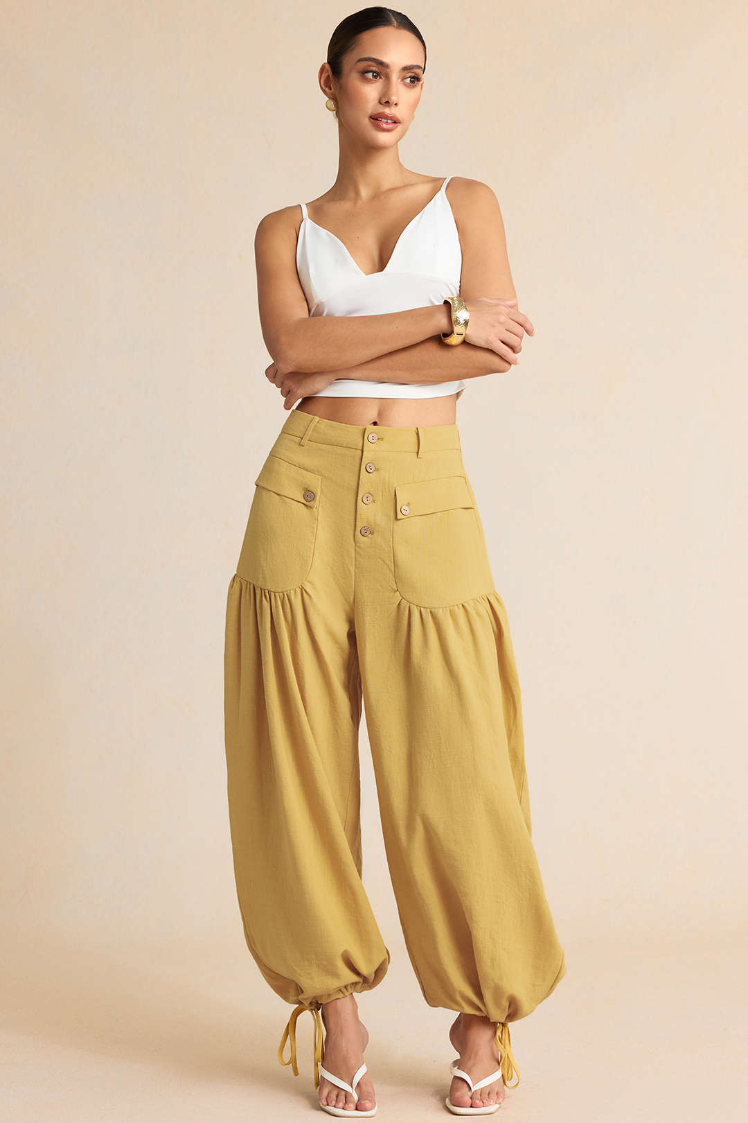 Button Pocket Tie-Up Pants