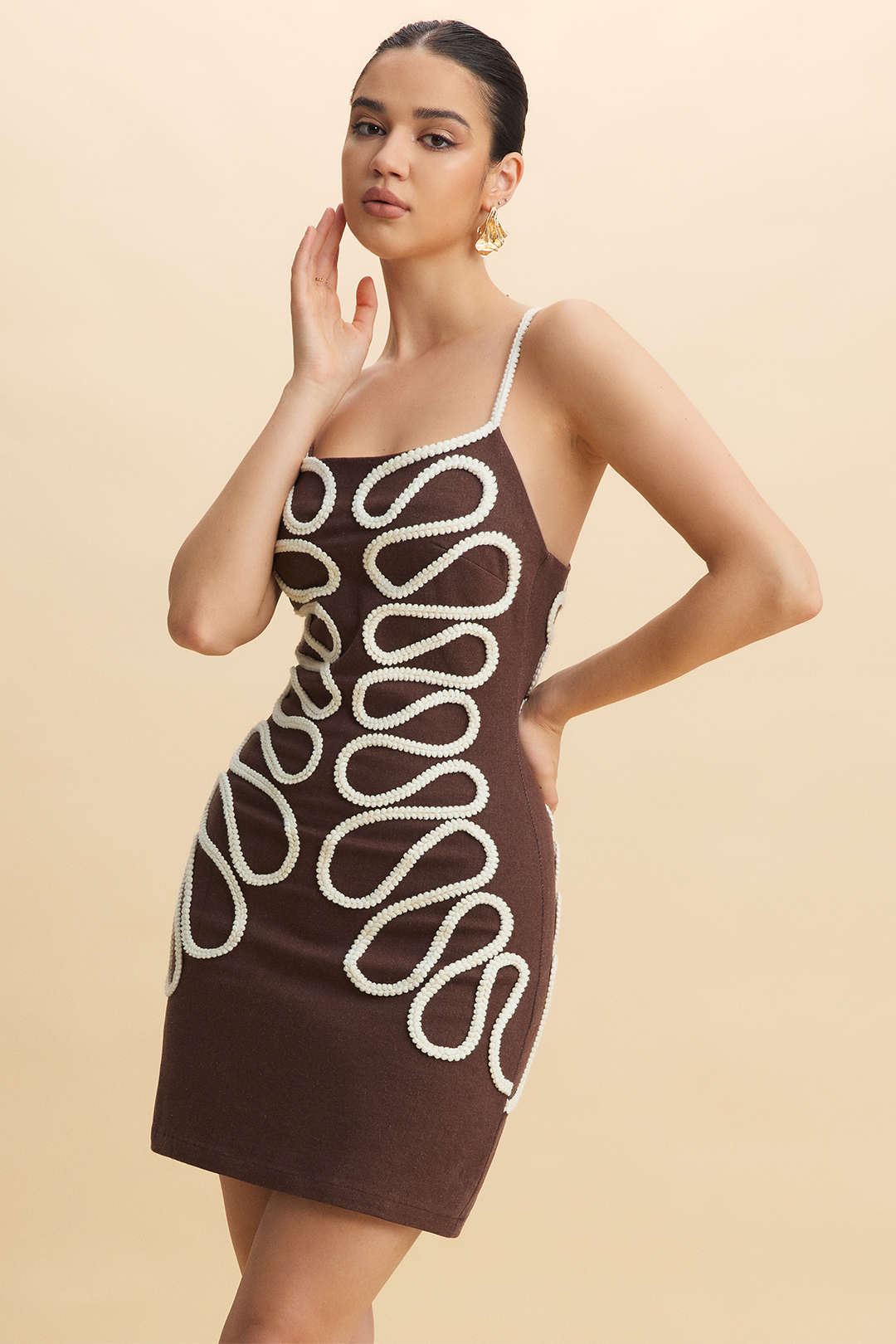 Contrast Braided Backless Slip Sleeveless Mini Dress