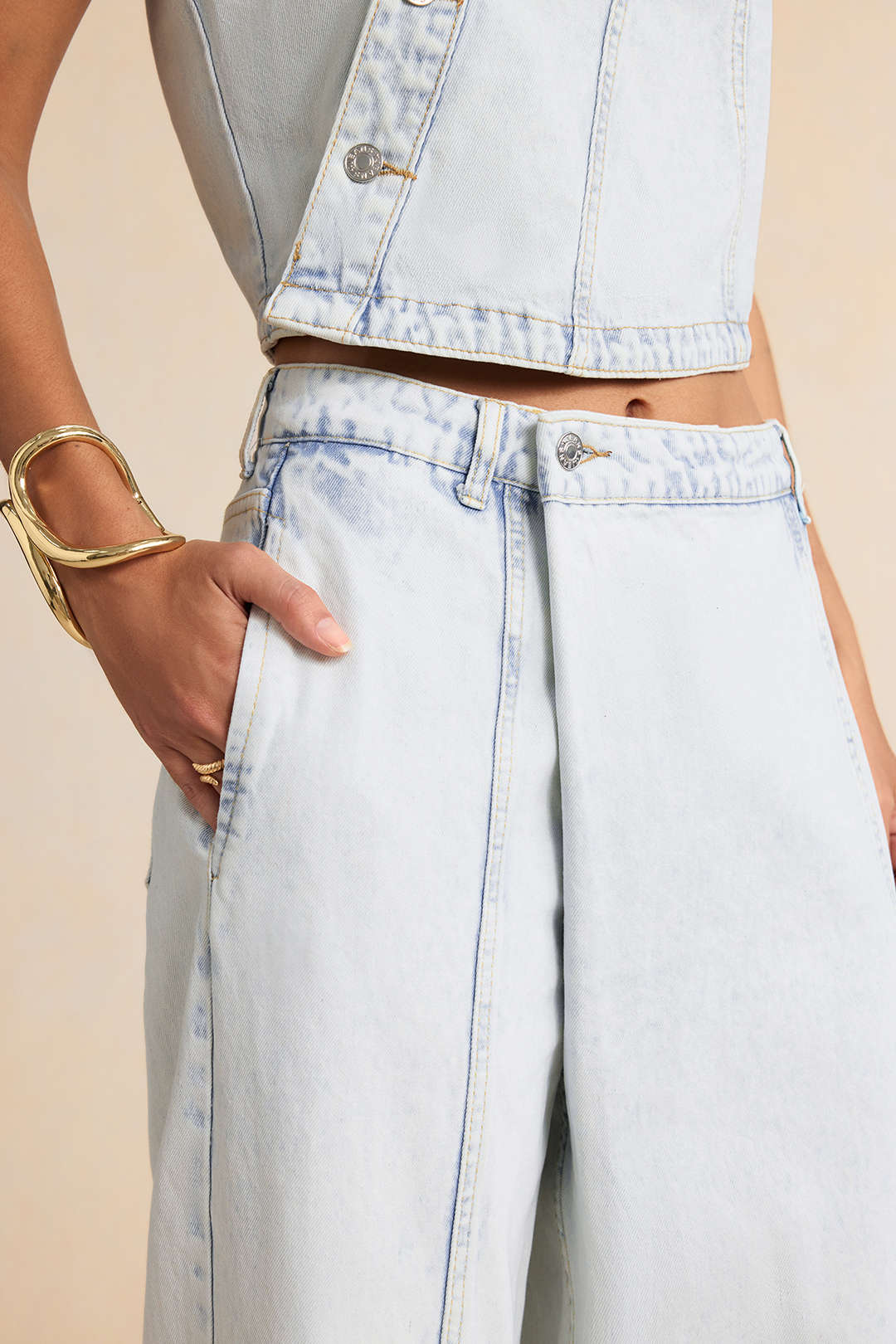 Denim Asymmetrical Straight Leg Jeans