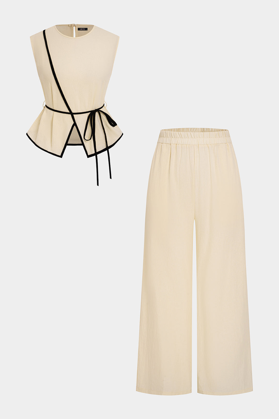 Contrast Trim Round Neck Asymmetrical Tank Top And Straight Leg Pants Set