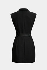 Asymmetrical Ruched Belted Sleeveless Mini Dress