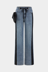 Bow Tie Patchwork Pocket Straight Leg Jeans