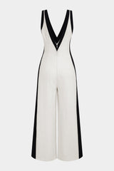Contrast Binding V-Neck Wide Leg Jumpsuit