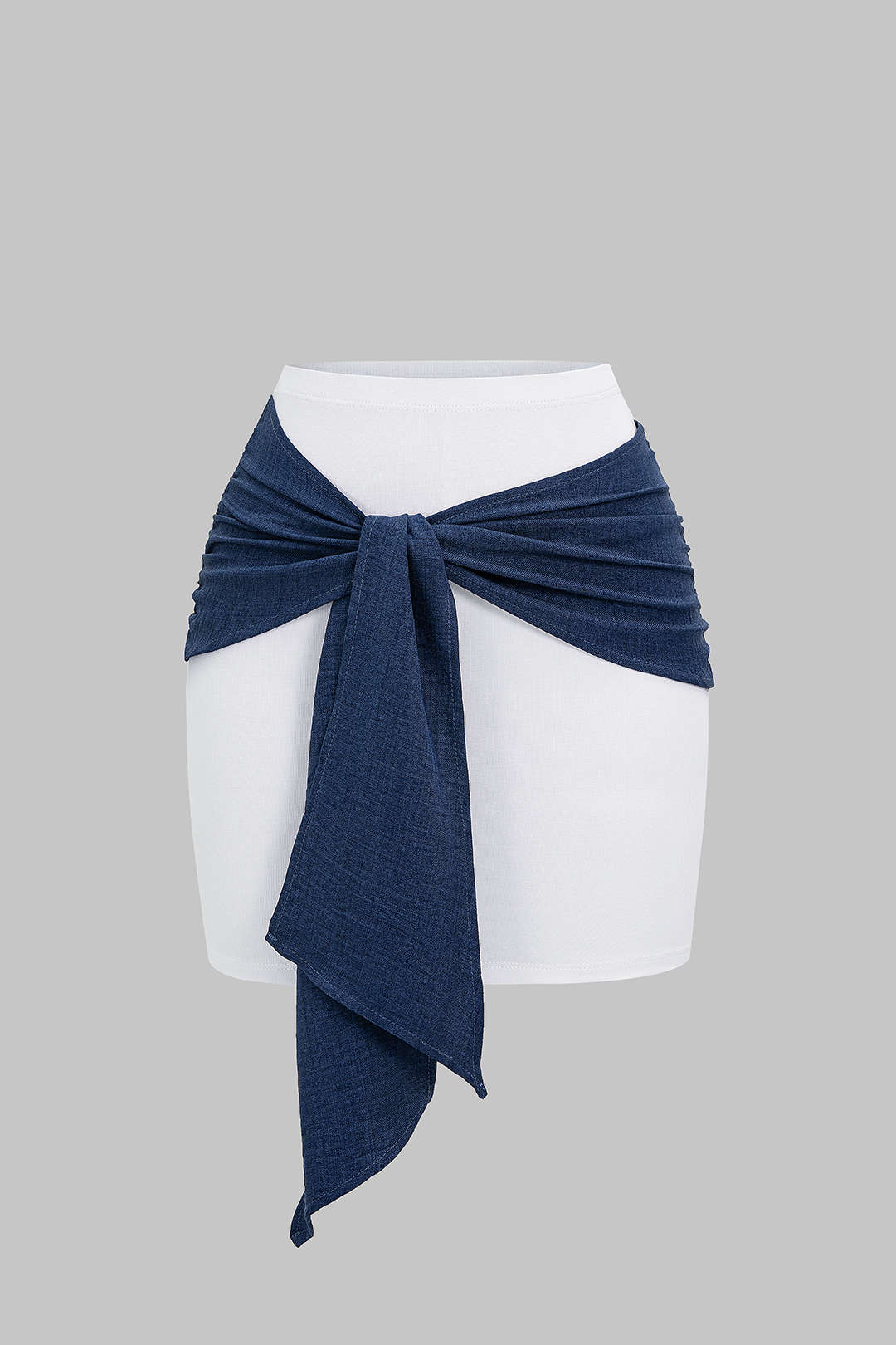 Contrast Ruched Knotted Mini Skirt