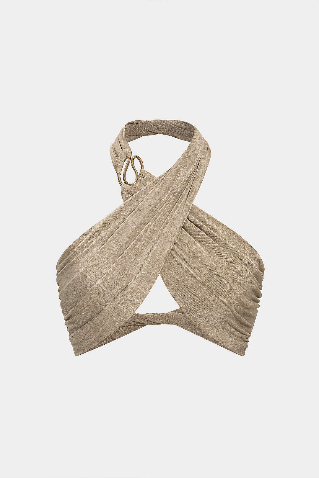 Crossed Ruched Twist Knot Halter Sleeveless Top