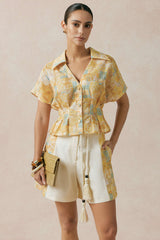 Contrast Print Linen Wide Leg Shorts