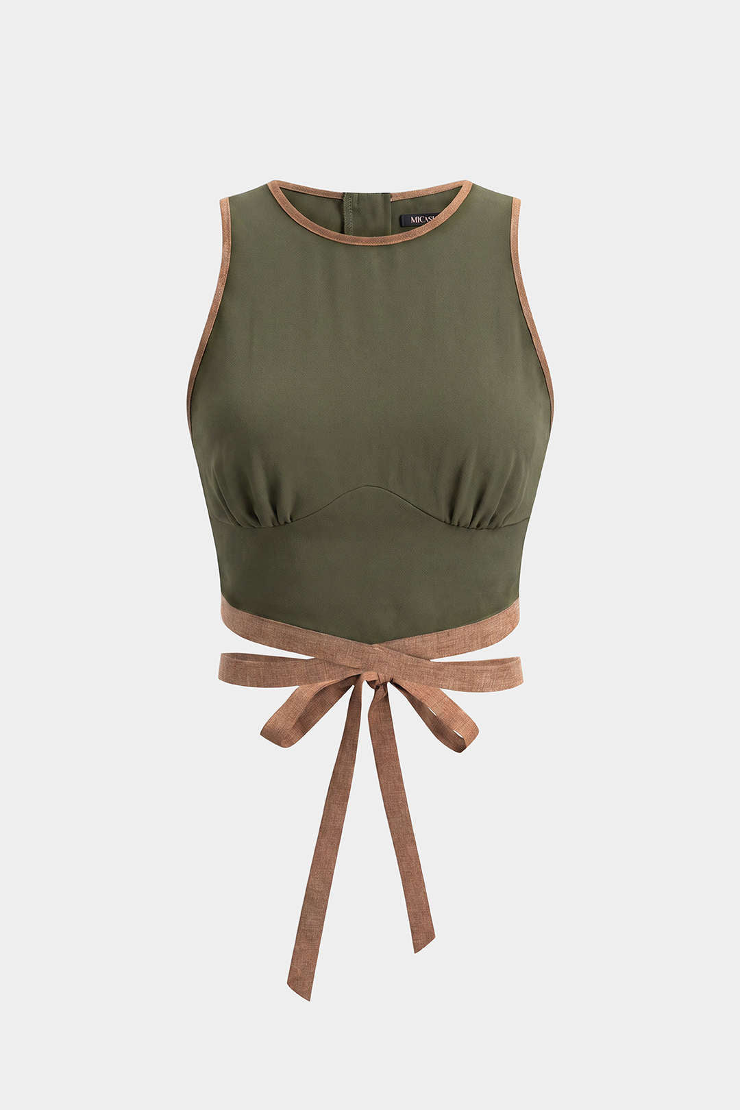 Contrast Binding Round Neck Tie-Up Tank Top