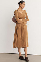 Asymmetrical Neck Long Sleeve Midi Dress
