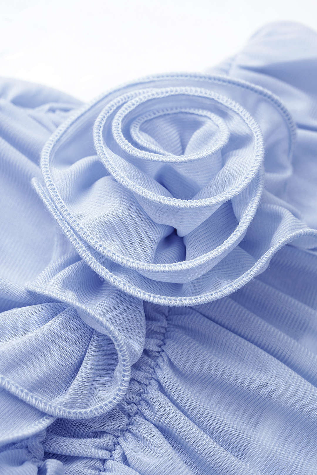 3D Flower Mock Neck Ruched Zipper Short Sleeve T-shirt