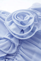 3D Flower Mock Neck Ruched Zipper Short Sleeve T-shirt