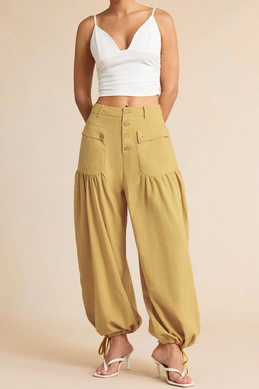 Button Pocket Tie-Up Pants