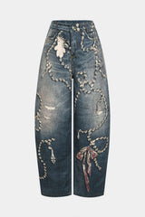 Artistic Print High Waist Wide Leg Pants