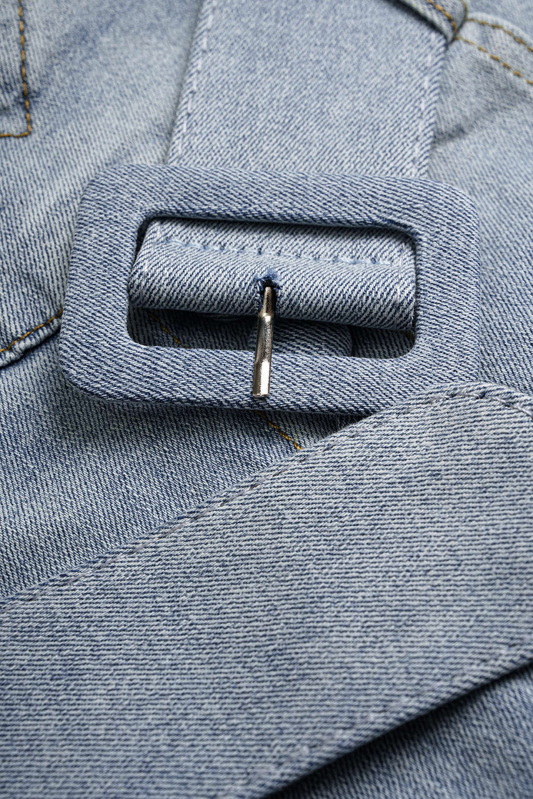 Denim Belted Button High Waist Skirt