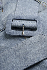 Denim Belted Button High Waist Skirt