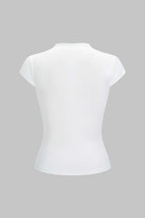Contrast Frog Button Cut Out Short Sleeve T-Shirt