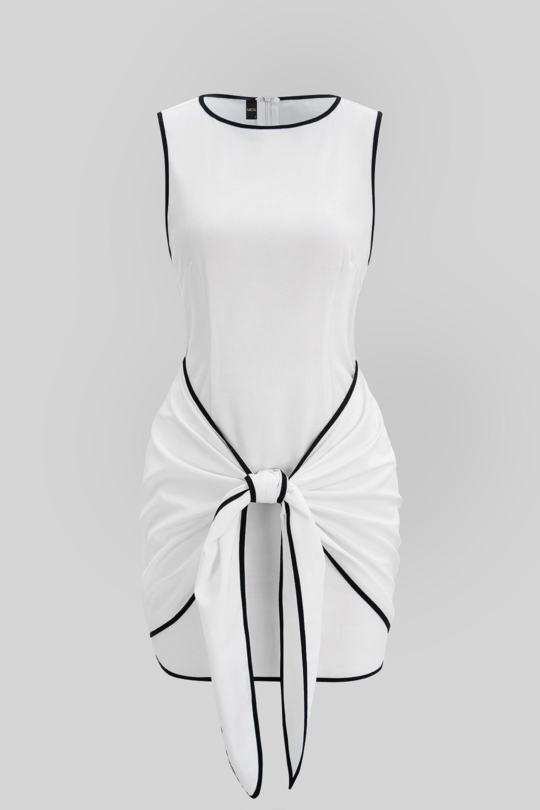 Contrast Binding Round Neck Tie Front Sleeveless Mini Dress