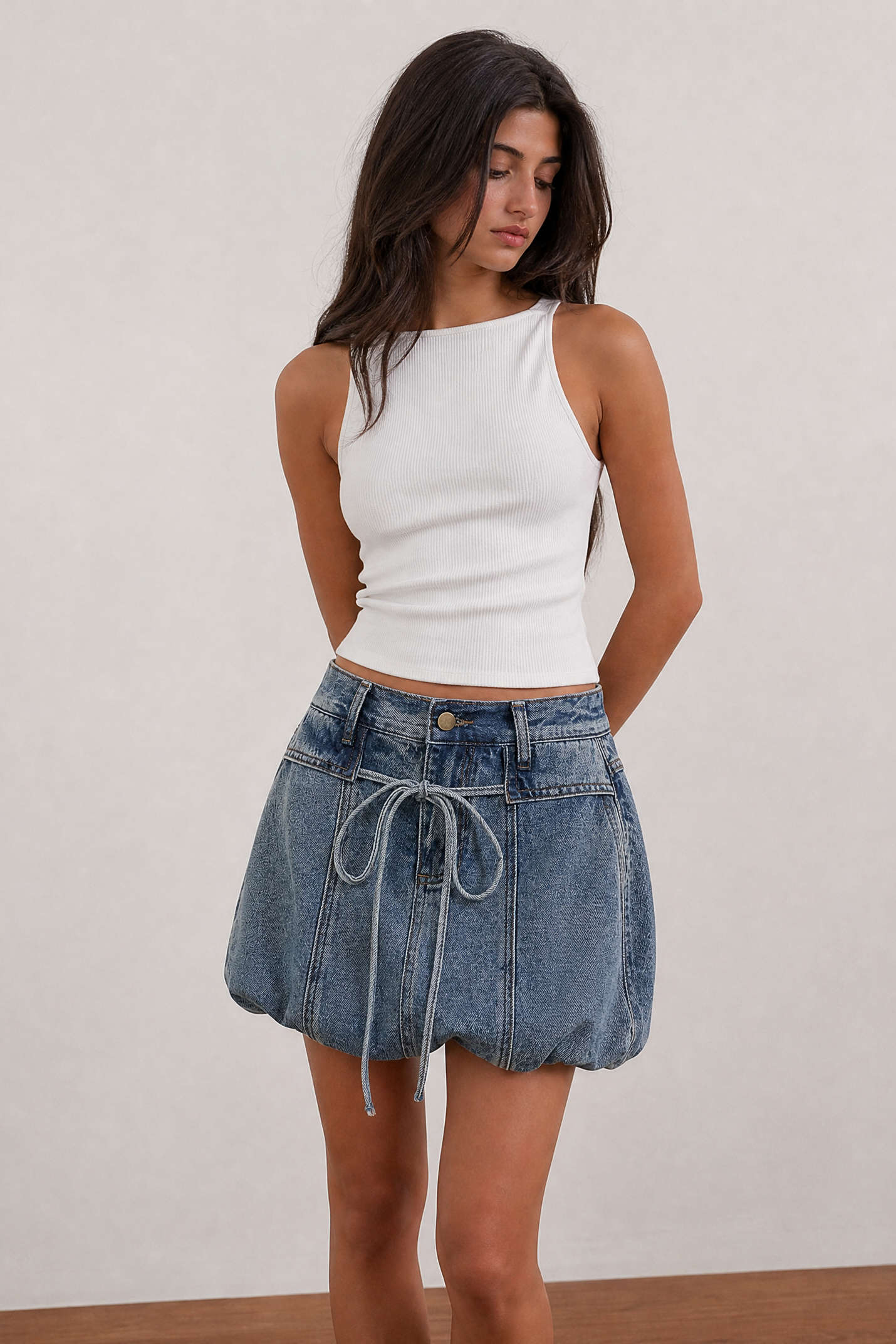 Denim Tie Front Pocket Mini Skirt