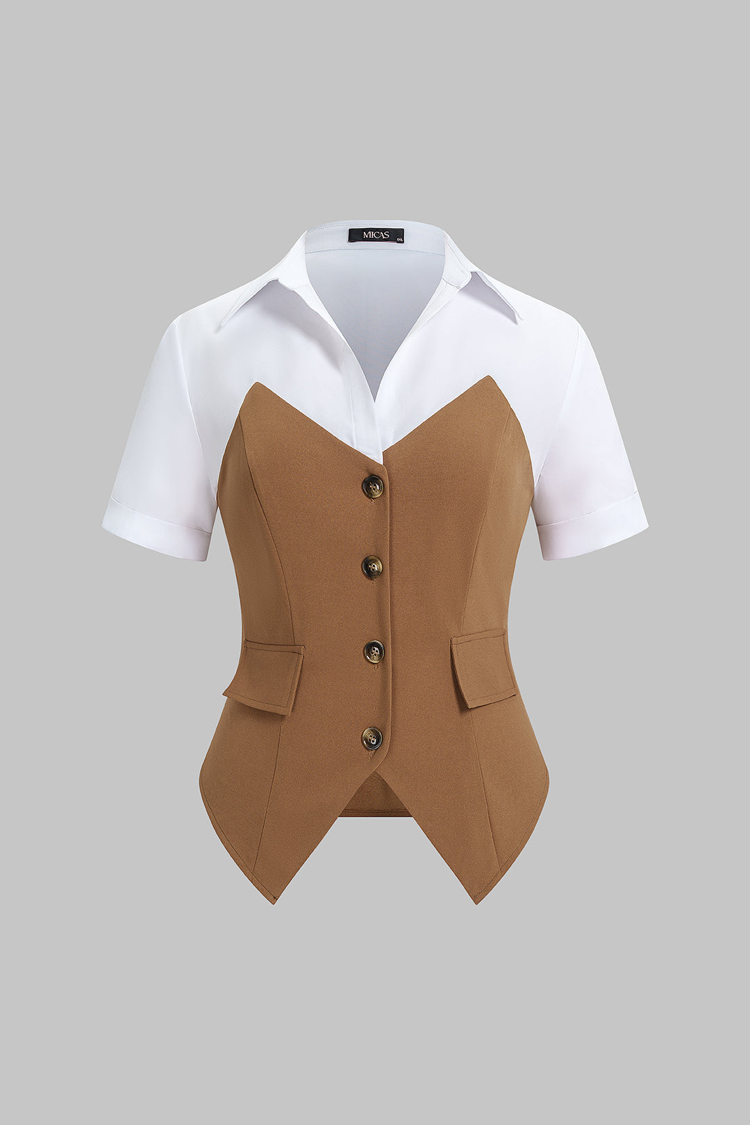 Contrast Lapel Short Sleeve Top