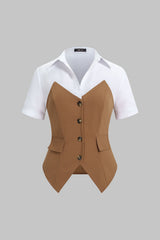 Contrast Lapel Short Sleeve Top