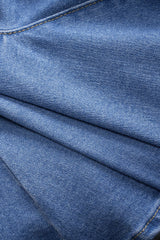 Denim Ruched Button Backless Crop Top