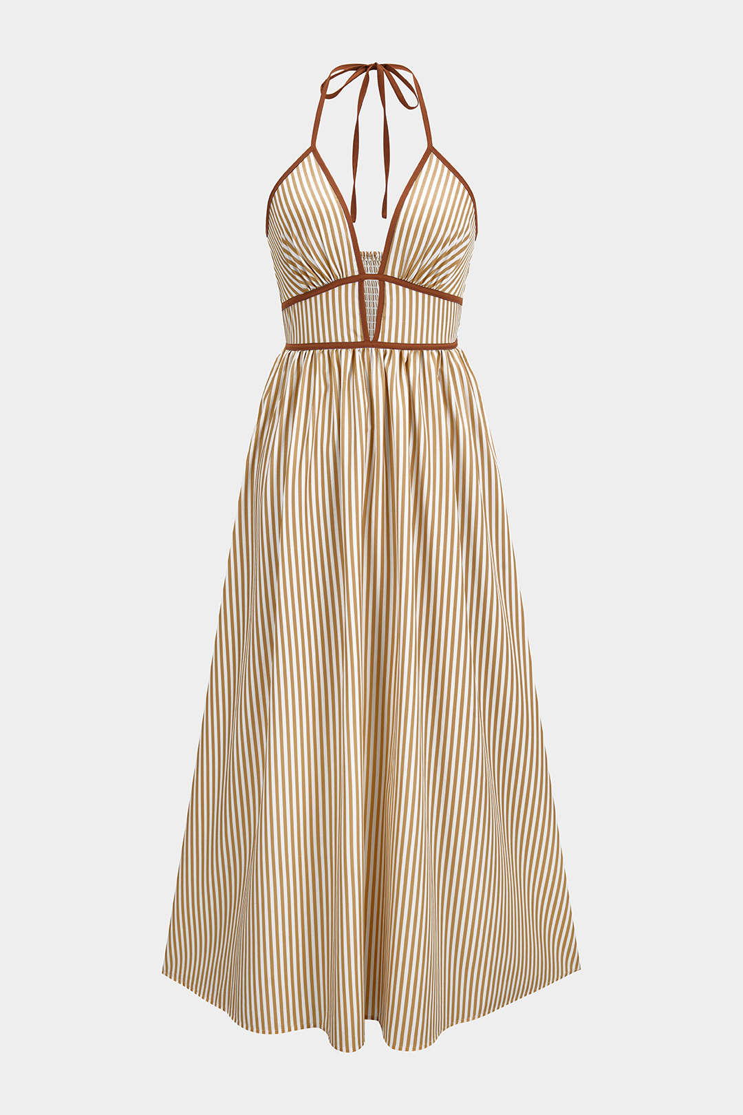 Contrast Stripes Print V-Neck Halter Neck Sleeveless Maxi Dress