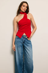 Button Halter Neck Backless Tank Top
