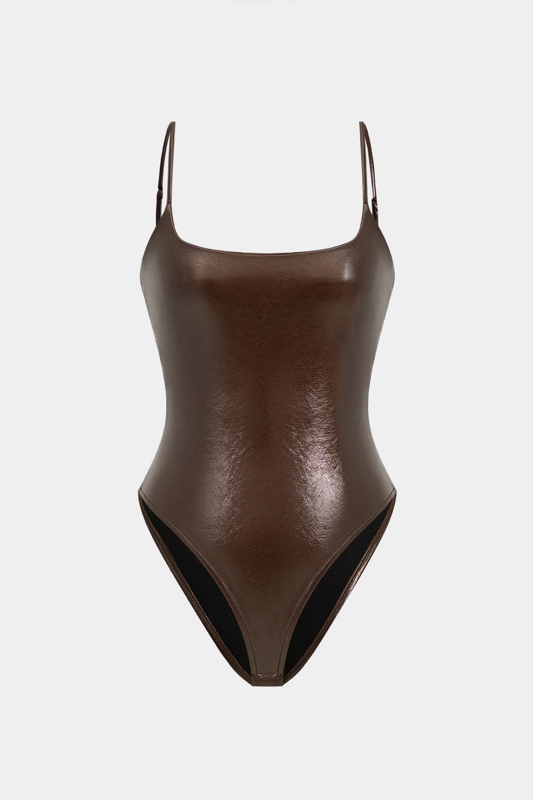 Basic Solid Faux Leather Sleeveless Bodysuit