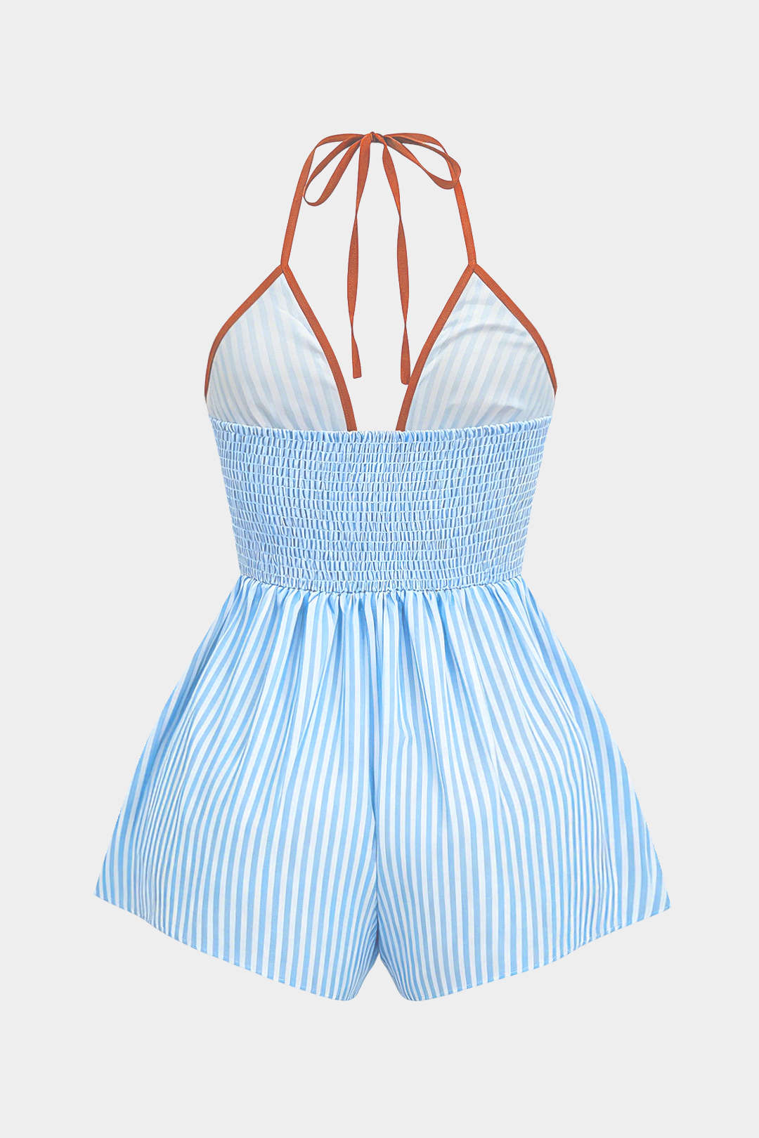 Contrast Stripes Print Halter Neck Tie-Up Sleeveless Romper