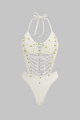 Beaded Cut Out Tie-Up Bikini Set