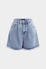 Denim Patchwork Lace Trim High Waist Wide Leg Shorts