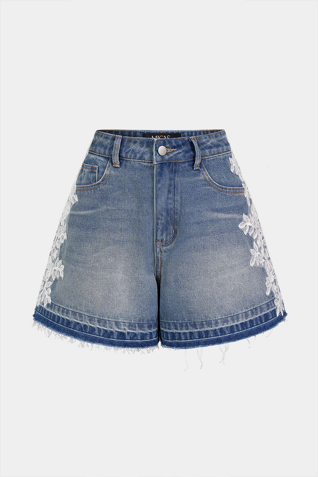 Denim Lace Trim Embroidery Shorts