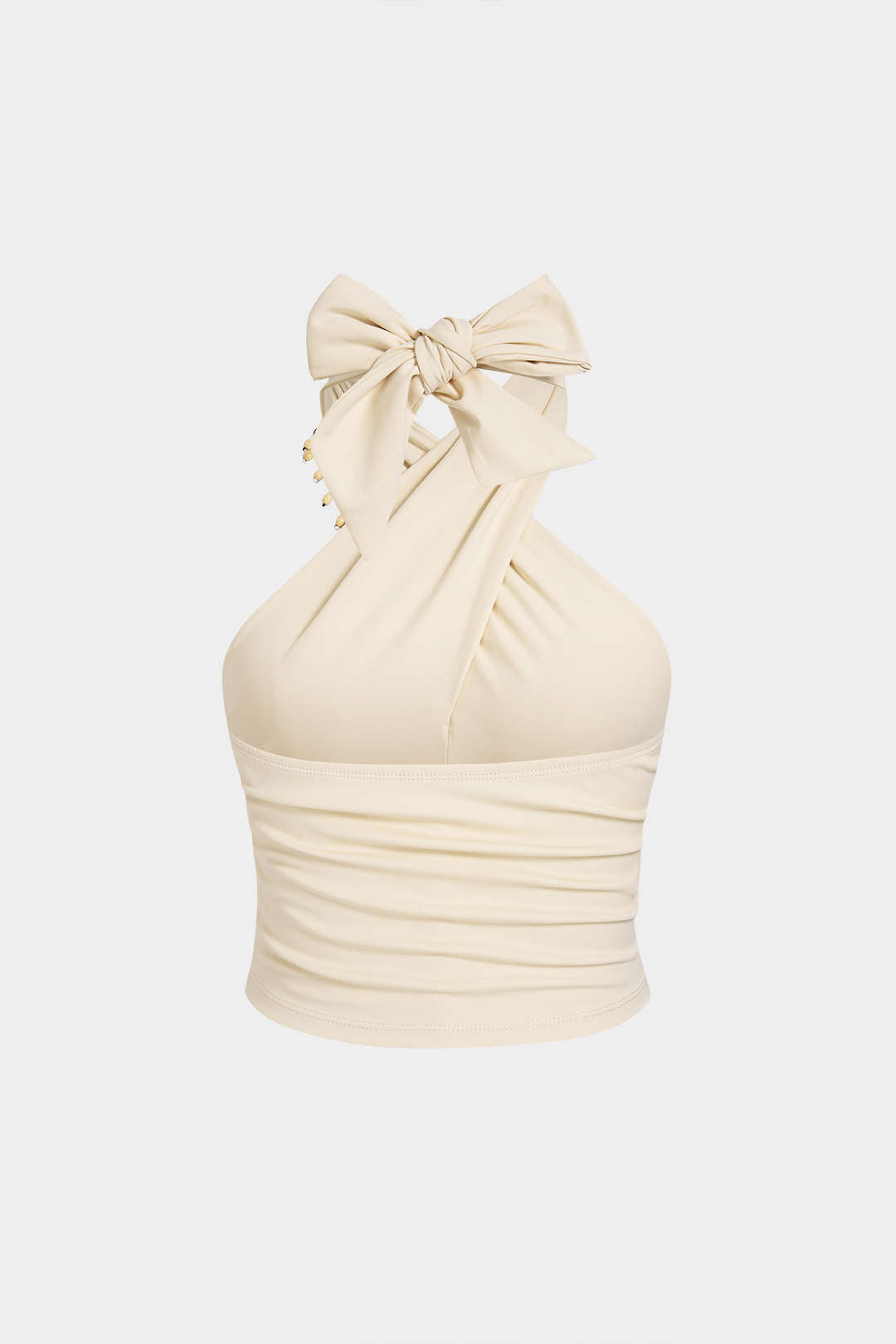 Beaded Crossed Halter Neck Tie-Up Tank Top