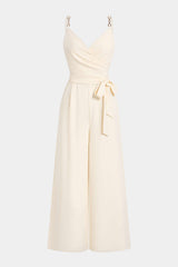 Crossed V-Neck Tie Front Metallic Chain Sleeveless Jumpsuit