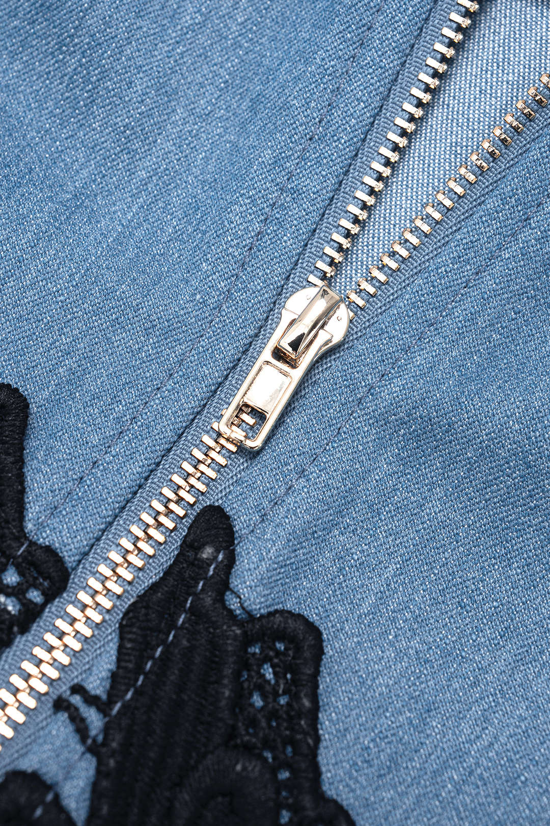 Denim Lace Trim Zipper Cami Top