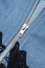 Denim Lace Trim Zipper Cami Top