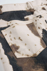 Denim Abstract Splatter Print Asymmetrical Button High Waist Skirt