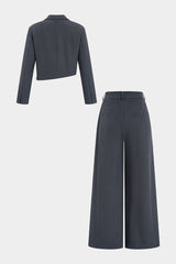 Asymmetrical Notched Lapel Button Blazer And Wide Leg Pants Set