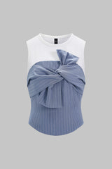 Contrast Stripes Print Asymmetrical Knotted Tank Top
