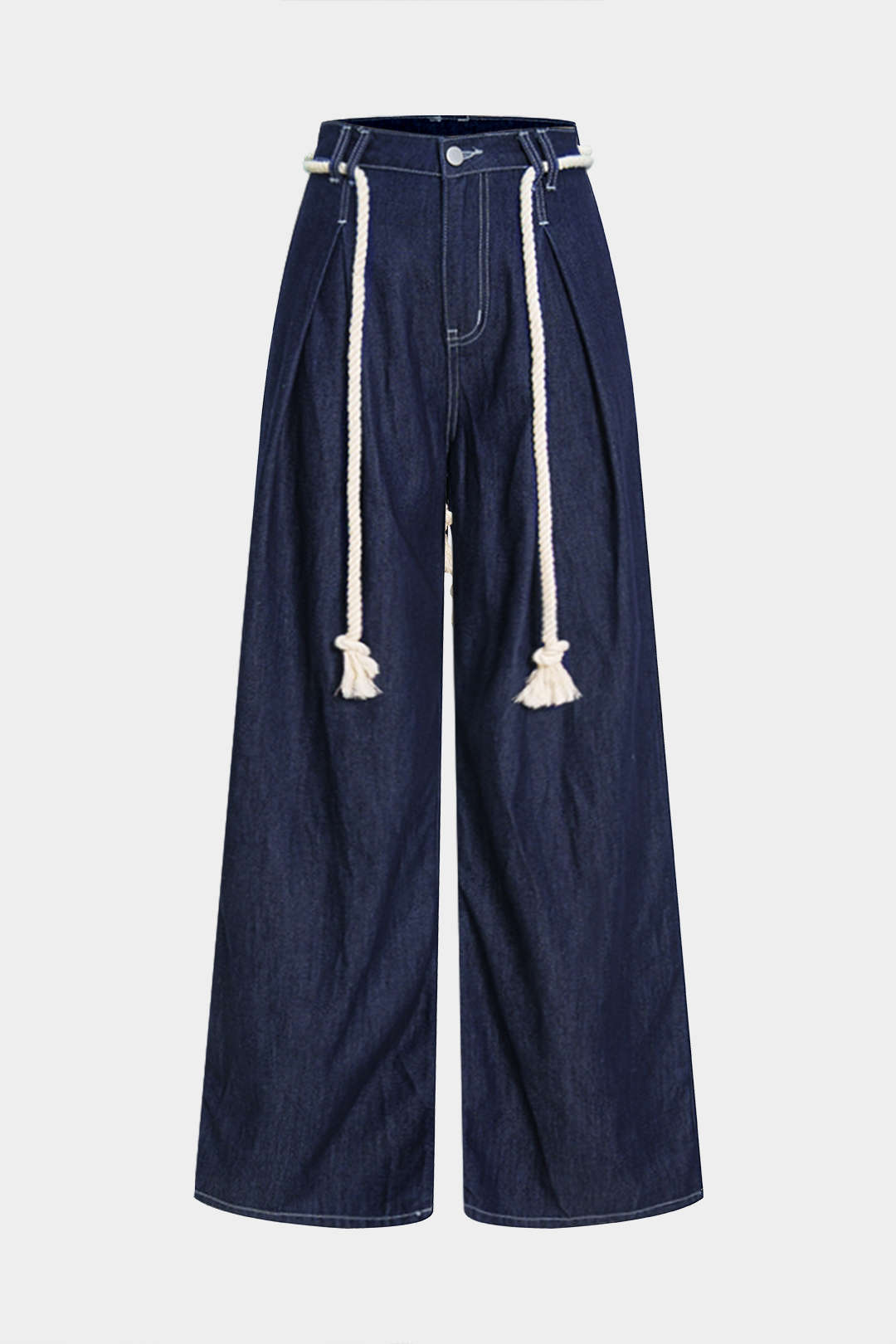 Denim Tie Front Ruched Straight Leg Jeans