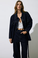 Denim Belted Long Sleeve Shirt