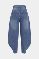 Denim Irregular Metallic Button Pocket Barrel Leg Jeans