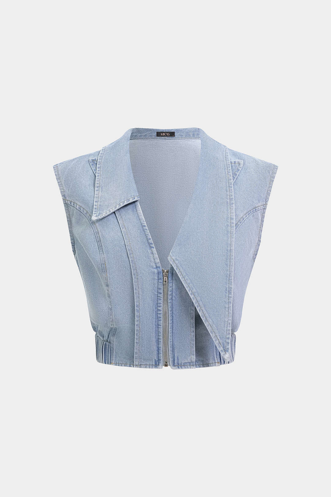 Denim V-Neck Asymmetrical Zipper Vest