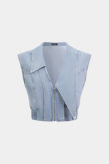 Denim V-Neck Asymmetrical Zipper Vest